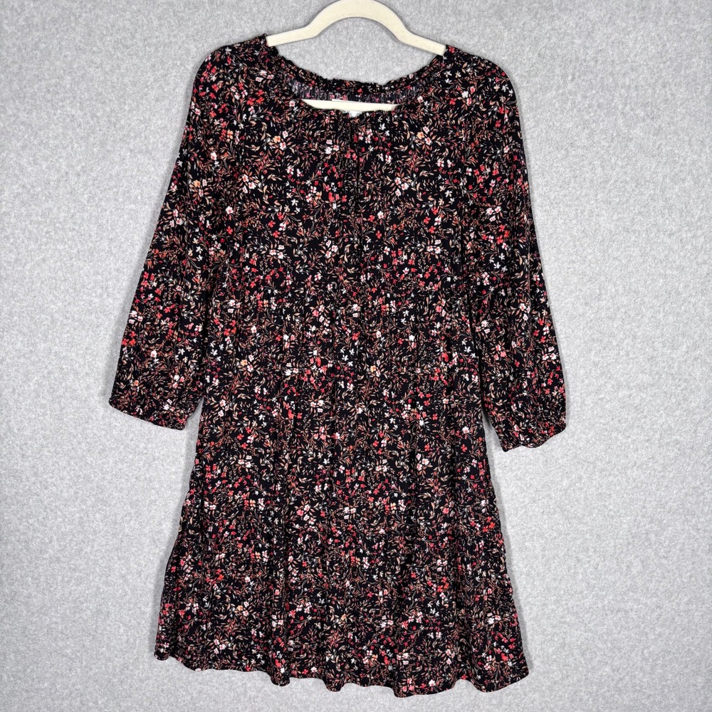 Old Navy Girls Babydoll Peasant Dress XL Black Floral Tiered Cottage Western